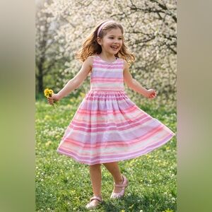 Oshkosh Pink & Purple Cotton Striped Dress | Size 8 Girls